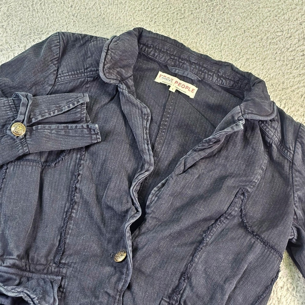 Free People Jacket Womens Small Black Wired Trim Ram Hem Boho Military Utility